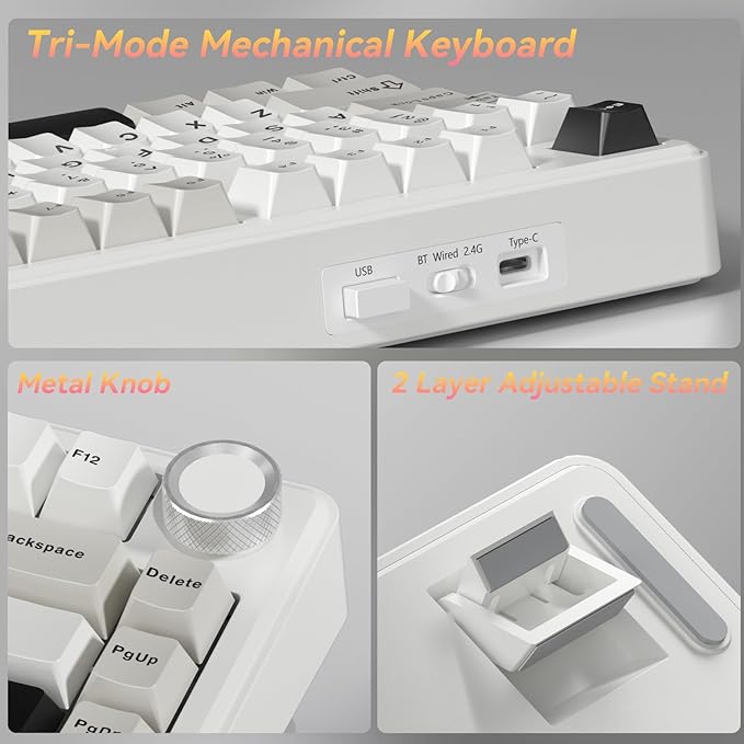 SOLAKAKA A75 75% Wireless Mechanical Keyboard, Hot Swappable Gaming Keyboard with Multifunction Knob & RGB, Gasket Mounted Creamy Keyboard, PBT Keycaps, Compact Layout for Win/Mac/PC