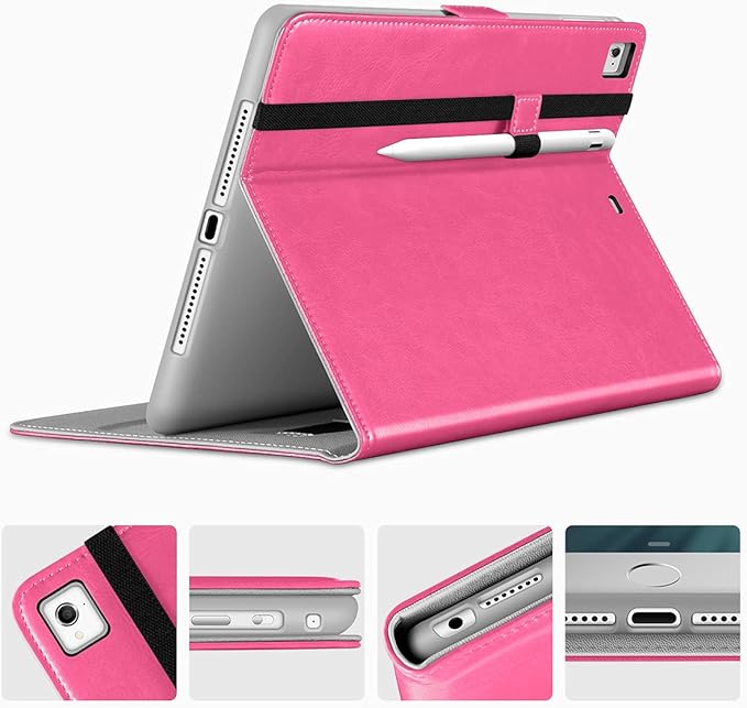 DTTO for iPad 9.7 Inch 5th/6th Generation 2018/2017 Case with Apple Pencil Holder, Premium Leather Folio Stand Cover Case for Apple iPad 9.7 inch, Also Fit iPad Pro 9.7/Air 2/Air - Rose Red