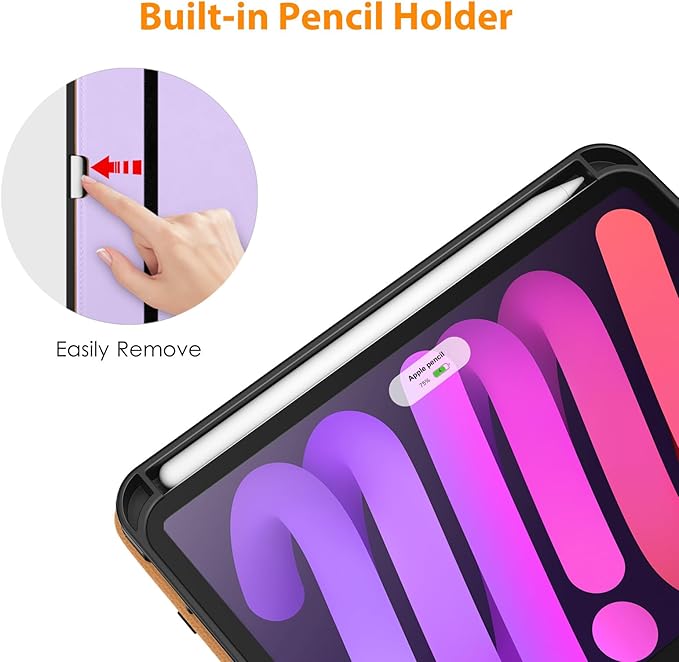 DTTO for iPad mini 7th (A17 Pro) 2024/iPad Mini 6th Generation Case 2021 8.3 Inch, Premium Leather Business Folio Stand Cover for Mini 7/6 with Pencil Holder-Multiple Viewing Angles, Lavender