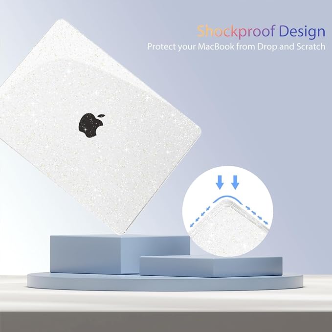 Teryeefi for MacBook Air 13.6 inch Case with M2 M3 M4 M5 Chip 2022-2025 2026 Release A3449/A3240/A3113/A2681, Glitter Protective Hard Shell & Keyboard Cover & USB 3 Adapter, Sparkly Clear