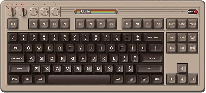 8BitDo Retro Mechanical Keyboard, Bluetooth/2.4G/USB-C Hot Swappable Gaming Keyboard with 87 Keys, Dual Super Buttons and Super Stick for Windows and Android - C64 Edition