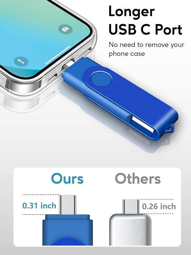 AreTop 8GB USB C Thumb Drive Dual USB 2.0 Flash Drive 8GB USB Drive Swivel Design 2-in-1 Portable Type-C Memory Stick for Android Smartphone, Computers, MacBook, Tablets, PC, 1 Pack (Blue)