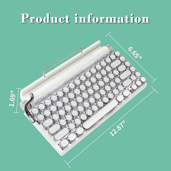 Adventurers Retro Typewriter Keyboard, 75% Layout 83 Keys with Blue Switch,Bluetooth 5.0,Fixed Multi-Color Backlight,Hot-Swappable for PC/Laptops/Mac/ipad(White)