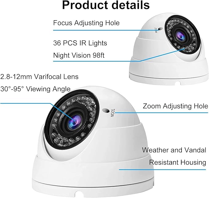 Anpviz Analog CCTV Camera 1080P HD 4-in-1(TVI/AHD/CVI/960H CVBS), 4X Manual Focus/Zoom Analog Camera 2.8-12mm Varifocal Lens, 36 IR-LEDs Dome Turret Security Camera for Indoor and Outdoor