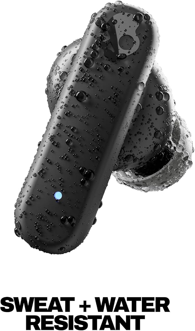 Skullcandy Smokin’ Buds Wireless Earbuds, Bluetooth Headphones, Noise Isolating Fit, Up to 20 Hours Battery, IPX4 Sweat and Water Resistant, Microphone for iPhone Android - Midnight Smoke