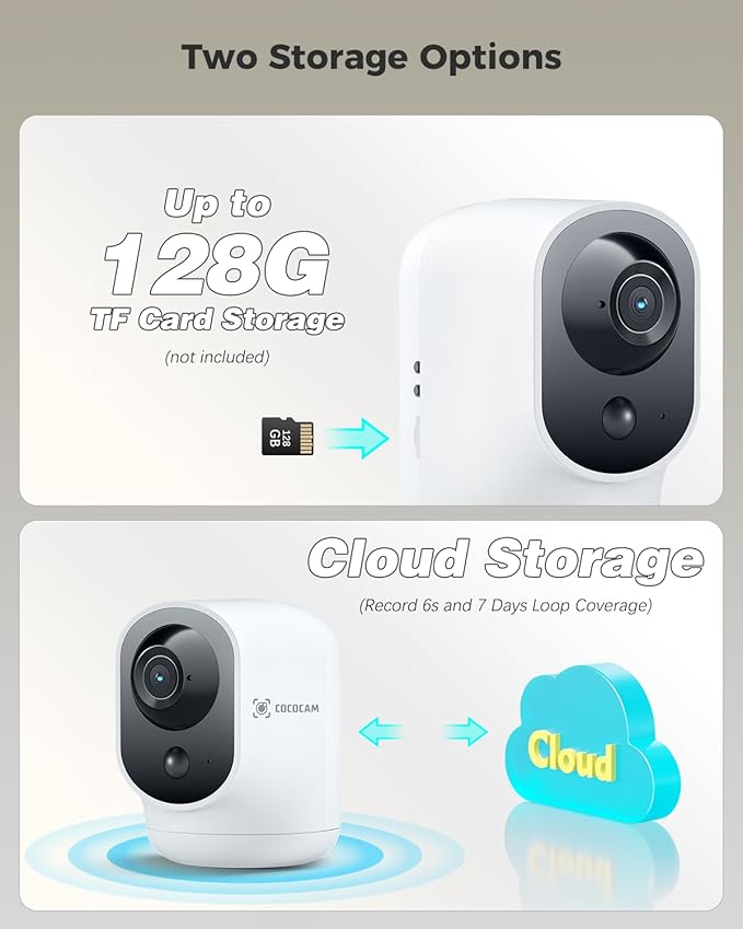 COCOCAM 2PCS 2K Indoor Pan/Tilt Security Camera with 5200mAh Battery, WiFi Camera,Wireless for Baby Monitor/Pet/Home Security, AI Recognition, PIR Human Detection, 2.4G WiFi