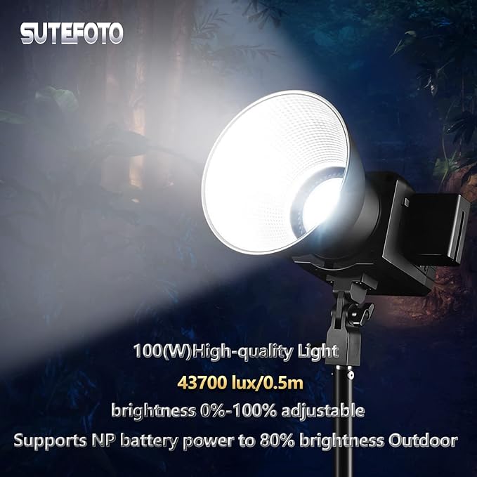 Sutefoto 100(W) RGB Video Light 2800K-10000K,P100-RGB 360° Full Color Continuous Lighting, 43700 Lux /0.5m, CRI 96+, TLCI 95+ with APP Control/Remote Control. Studio Light for Film Recording