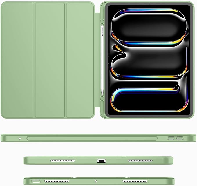 iMieet Case for iPad Pro 11 Inch (M5) 2025 /(M4) 2024 5th Gen, Trifold Stand Smart Cover with Pencil Holder and Soft TPU Back, Auto Wake/Sleep (Matcha Green)