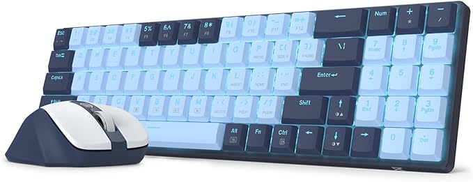 Redragon BS8773 Wireless Keyboard and Mouse Combo, 78 Keys 2.4Ghz Wireless Low-Profile Mechanical Red Switch Keyboard w/Slim Compact Design & Single Blue Backlit, Comfort Grip 2400 DPI Max Mouse