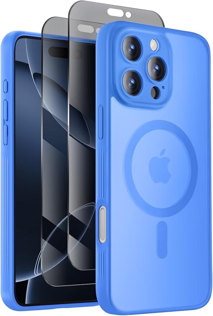 Symcele Designed for iPhone 16 Pro Max Case, Compatible with MagSafe, with Privacy Screen Protectors X2, [Camera Protection] [15FT Military Drop Protection] Shockproof Phone Case, 2024, Blue
