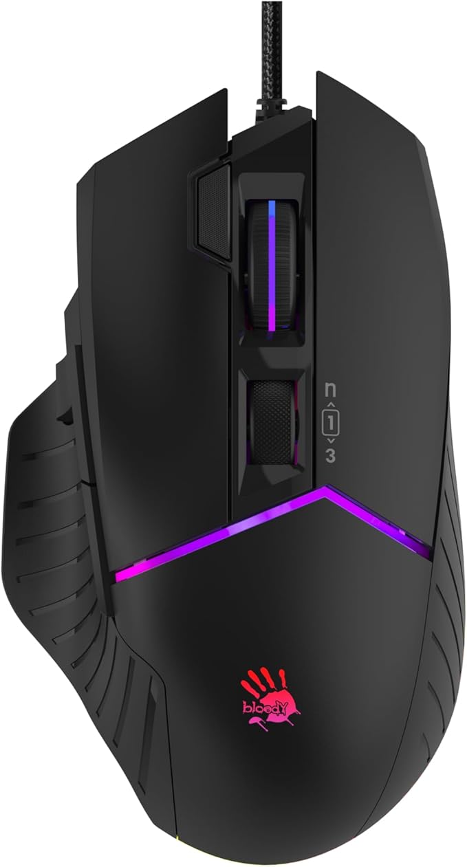 Bloody W95BR Max Extra Fire Gaming Mouse - 12,000 CPI, BC3332-A Sensor, 2000 Hz Report Rate, 4M Onboard Memory, RGB Backlit, Adjustable LOD, Precision Control, Ergonomic Design
