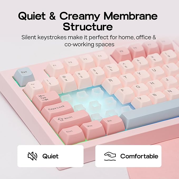 EPOMAKER Aula S102 PRO Membrane Gaming Keyboard with TFT Screen, Volume Knob & Number Pad, BT/2.4G/USB, RGB Backlit, Creamy Silicone Structure, Silent Keyboard for PC Game/Office (Pink)