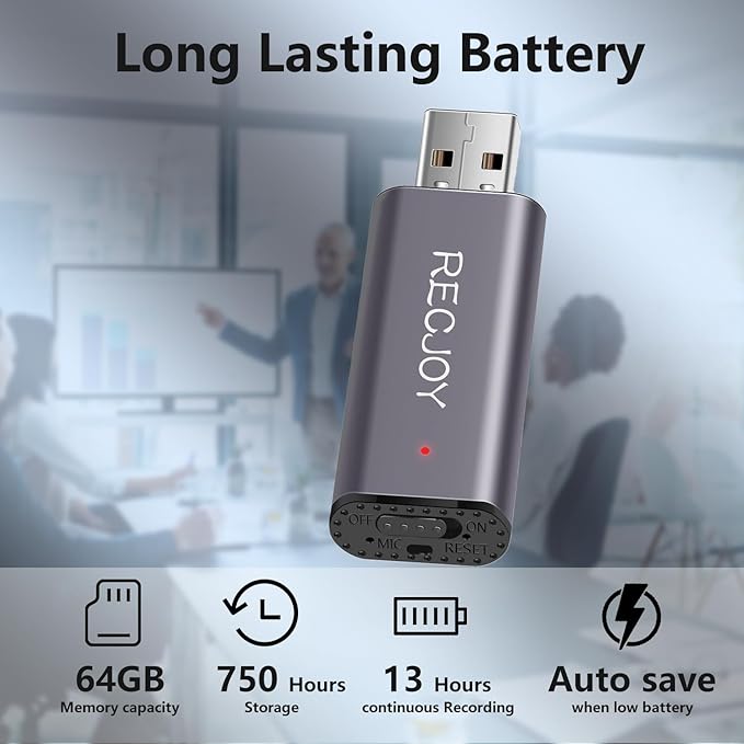 64GB Digital Voice Recorder USB Recording Device with 750Hrs Storage Capacity Voice Activated Recorder,Audio Recorder for Lectures Interview,Noise Reduction Rechargeable