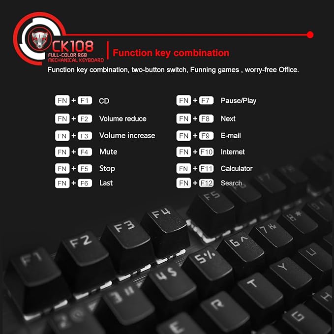 MOTOSPEED CK108 RGB LED Backlit Wired Mechanical Gaming Keyboard, 108 Keys Hot-Swap Mechanical Keyboard w/Aluminum Base, Upgraded Socket and Noise Absorbing Foams, Soft Tactile Blue Switch