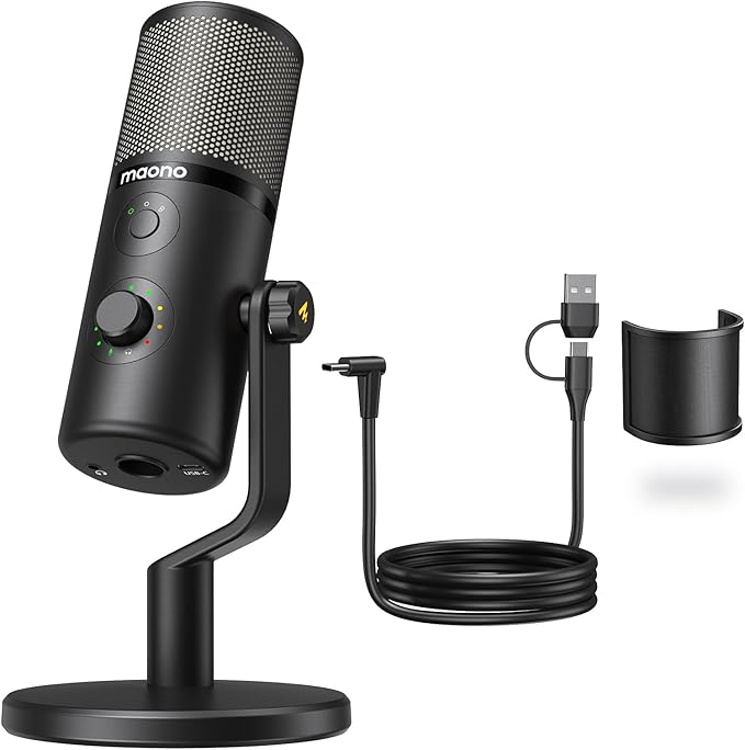 MAONO USB Microphone for Gaming Streaming, Podcast Condenser mic with 3 Polar Patterns Software for Twitch TikTok YouTube Discord, Profession Studio Recording Mic for Computer PC Mac DM50