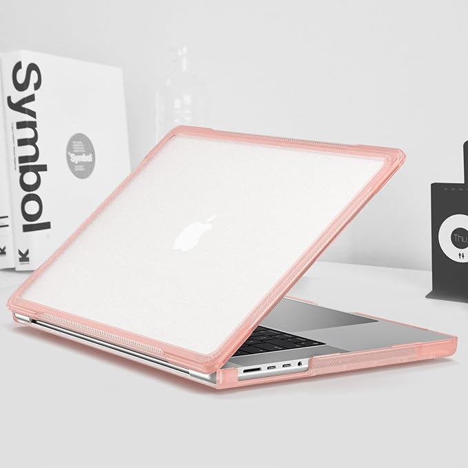 Batianda Ultimate Protection Case for New MacBook Pro 14 inch 2026 2025 M5 M4 M3 M2 Pro Max Chip Matte Translucent Rugged Armor Shell Shockproof Carbon Fiber Texture with Keyboard Cover, Peach Pink