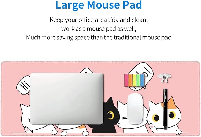 Pink Cute Kittens Cat Gaming Mouse Pad Large XL Girls Kawaii Desk Mat Long Extended Pads Big Mousepad for Home Office Decor Accessories