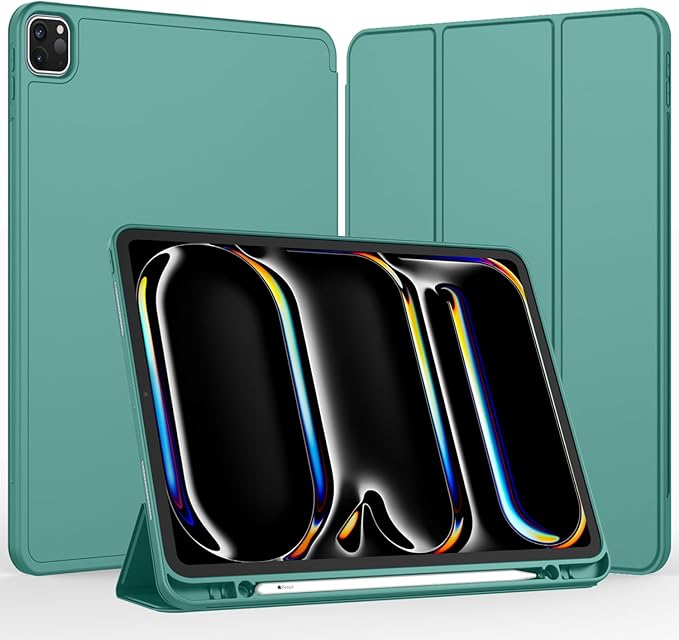 iMieet Case for iPad Pro 11 Inch (M5) 2025 /(M4) 2024 5th Gen, Trifold Stand Smart Cover with Pencil Holder and Soft TPU Back, Auto Wake/Sleep (Forest Green)