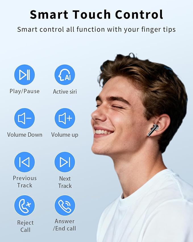 Wireless Earbuds, Bluetooth 5.4 Headphones with 50H Playback, Deep Bass Stereo Ear Buds Clear Calls with LED Power Display, IPX7 Waterproof, in-Ear Earphones with Mic for Phone/Android/iPad, Jet Black
