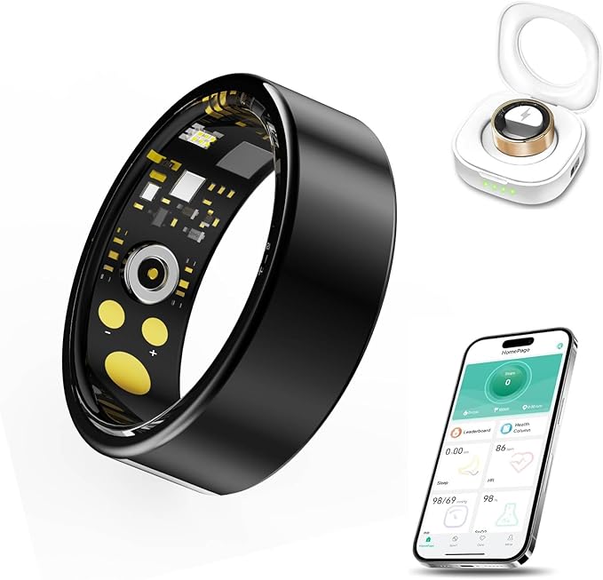 Smart Ring for Men & Women, Fitness and Health Tracker with Sleep Monitoring, Steps Counting, Daily Wellness Insights, IP68 Waterproof, No Subscription, Compatible with App (Black, 7)