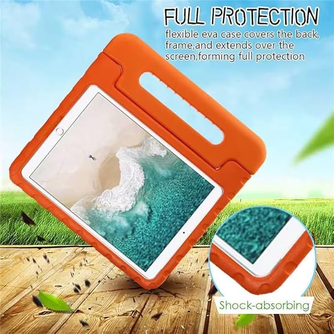 Kids Case for iPad 9th/8th/7th Generation 10.2" & iPad Air 3 10.5" (Air 3rd Gen) & iPad Pro 10.5 2017 with Rotating Handle/Stand Kickstand Soft Cover for iPad 10.2 inch 2021/2020/2019,Orange