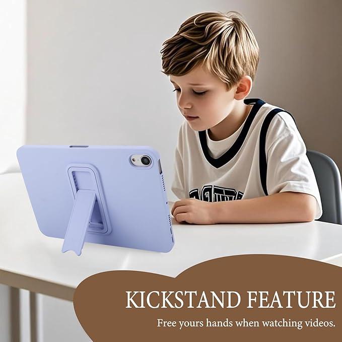 Case for iPad mini 7th & 6th Gen with Kickstand, Soft TPU + Hard PC Ultimate Delicate Touch Feeling Shockproof Protective Back Cover for iPad mini 7th 6th Women Men, Lightpurple