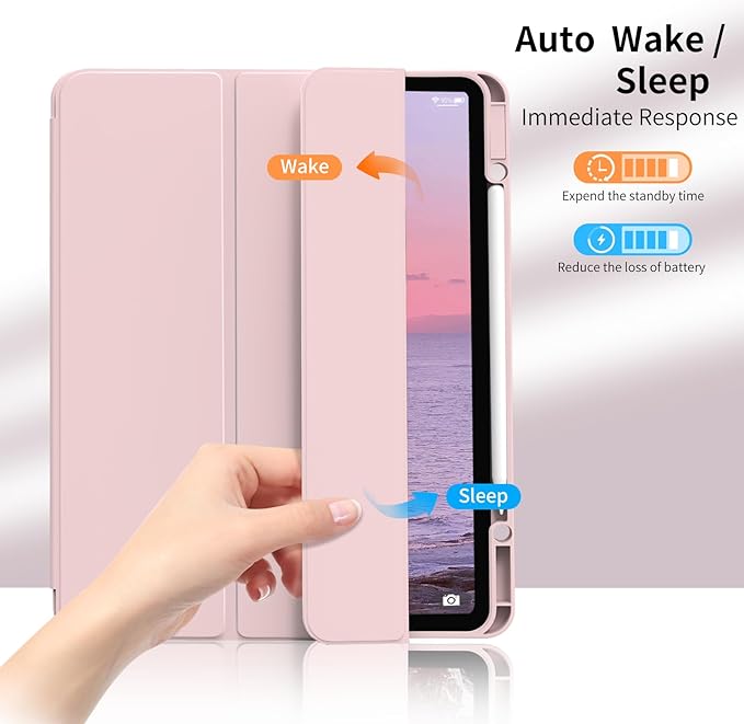 KENKE for iPad Pro 11 Inch Case 4th/3rd/2nd Generation 2022/2021/2020 Magnetic Attachment 2nd Pencil with Right Side Pencil Holder Soft Slim PU Cover Auto Wake/Sleep (Pink)