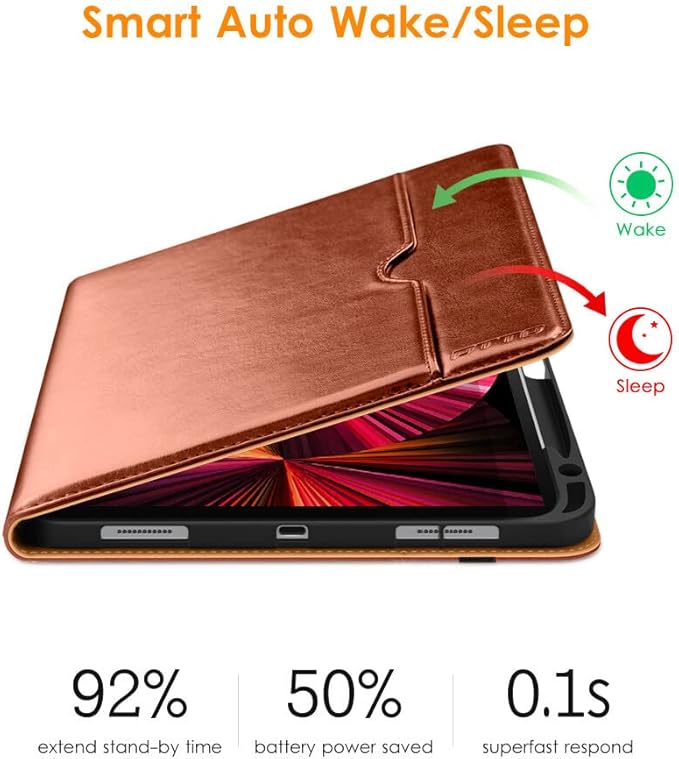 DTTO Case for iPad Pro 11 Inch 4th / 3rd / 2nd / 1st Generation 2022/2021/2020/2018,Premium PU Leather Folio Stand Cover with Hand Strap, Auto Wake/Sleep,Multiple Viewing Angles, Brown