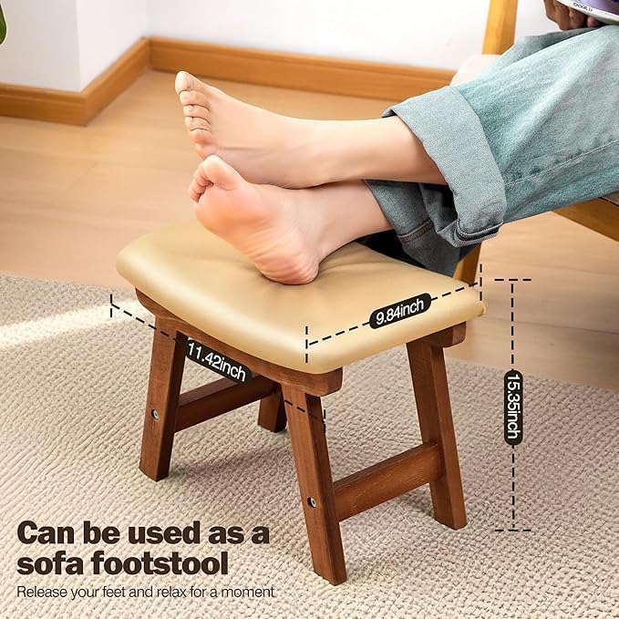 Sosola Foot Stool with Leather Cover,Foot Rest Made of Wooden for Couch,Bench,Sofa,Under Office Desk (Golden)
