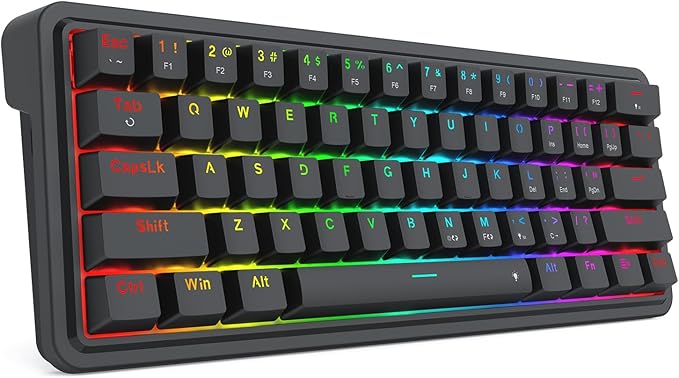 Redragon K722 60% Wired Gasket RGB Gaming Keyboard, 61 Keys Hot-Swap Compact Mechanical Keyboard w/Free-Mod Socket, 3-Layer Noise Dampening, Quiet Custom Linear Switch