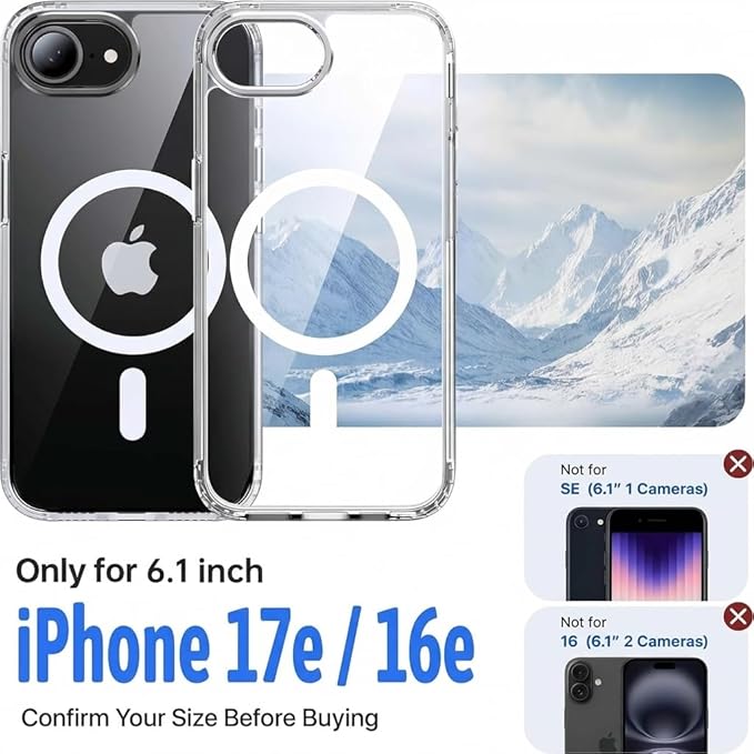 Eastinbox Magnetic Shockproof for iPhone 17e & iPhone 16e Case [Compatible with MagSafe] [Military-Grade Protection] Anti-Yellowing, Matte Protective Phone Case for iPhone 17 e/16 e 6.1", Clear
