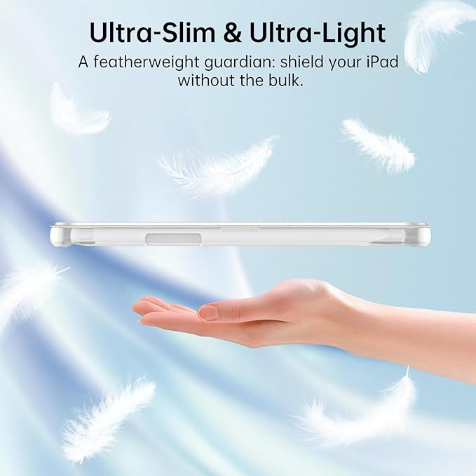 MoKo for iPad mini 7 A17 Pro Case 2024, iPad mini 6th Generation Case 8.3 Inch 2021 with Pencil Holder, Slim Light Trifold Smart Protective Cover with Hard PC Translucent Back Shell, White