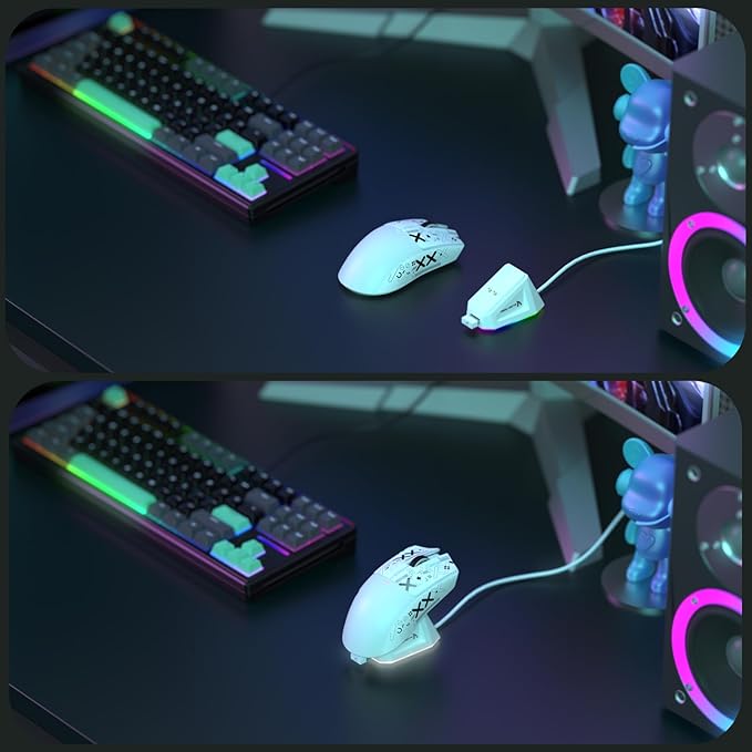 MAGIC-REFINER Attack Shark X11 59g Superlight Wireless Gaming Mouse with Grip Tape, RGB Charging Dock，BT/2.4G Wireless/Wired Pc Mouse, 22000 DPI,5 Programmable Buttons for Pc/Mac(White)
