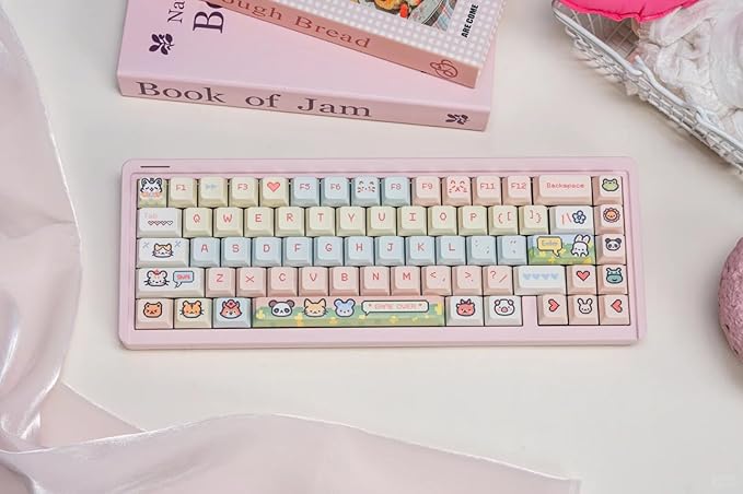 PBT Keycap Set-Cherry Profile Keycaps Cute Pink keycaps 60% 75% 100%, Dye Sub Cute Animal Theme Keyboard caps,118 Key Custom Key caps for Gateron MX Switches Mechanical Keyboard