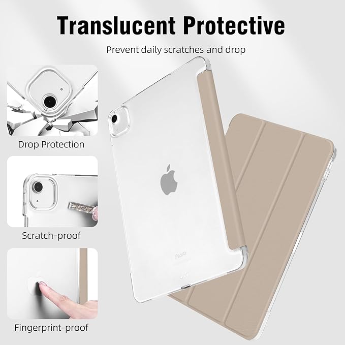 for iPad Air 13 inch M4/M3/M2 2026/2025/2024 Case, iPad Pro 12.9 (6th/5th Gen. 2022/2021), Hard PC Translucent Frosted Back Shell Case with Auto Wake/Sleep, Trifold Stand Cover, Oat Coffee