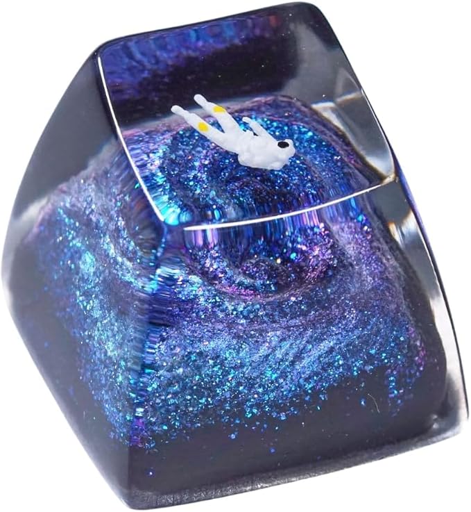 Cool Blue Galaxy Astronaut Artisan Keycap R1 SA Profile Custom Astronauts Keycaps 1U ESC Handmade Resin Gaming Space Explorer Key Cap Cherry MX Switch Compatible Mechanical Keyboard Space Lover Gift