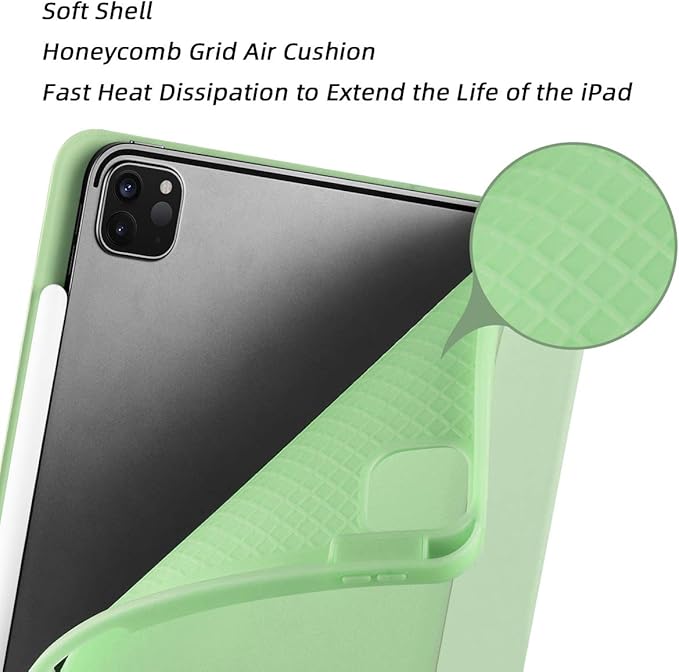 Case for iPad Pro 11 Inch 4th/3rd/2nd Generation 2022/2021/2020 with Pencil Holder [Support iPad 2nd Pencil Charging] Slim Trifold Stand Smart Protective Cover, Auto Wake/Sleep(Green)