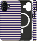 Magnetic for iPhone 17 Case Cute Stripes Phone Case, Shockproof Slim TPU and Hard PC Protective Phone Cover Compatible with MagSafe Designed for Women Girls, Blue&Apricot
