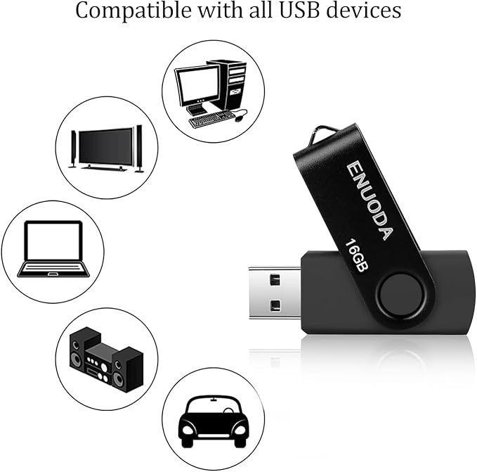 16GB Flash Drive ENUODA 1 Pack Thumb Drive 16GB USB 2.0 Memory Stick Jump Drive Pen Drive for File Storage and Data Transfer (Black)
