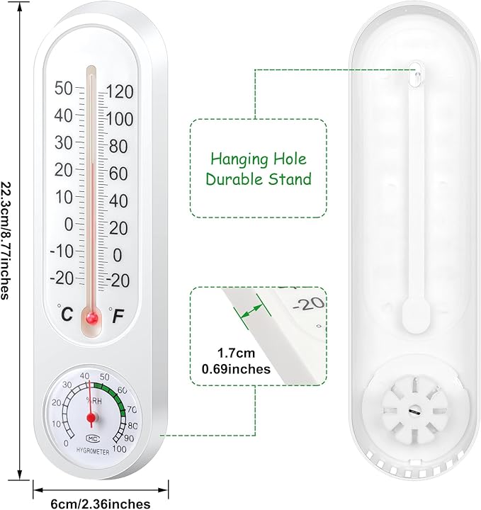 Leinuosen 3 Pcs Indoor Outdoor Wall Thermometer Humidity Meter Vertical Thermometer and Hygrometer Wireless Temperature Humidity Gauge Meter with Fahrenheit/Celsius for Patio Garden