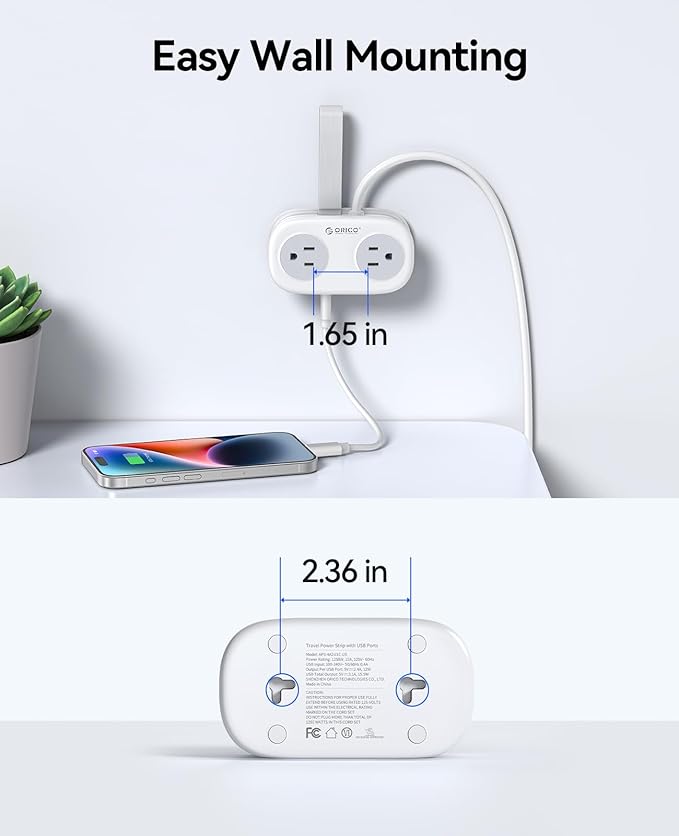 Cruise Approved Travel Power Strip, ORICO 4 Outlets 3 USB Ports (1 USB C) with 4FT Wrapped Short Extension Cord, Compact Power Strip for Hotel Travel Essentials-AP3