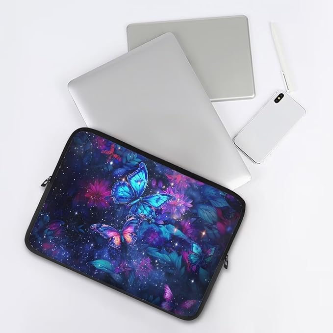 Butterfly Flower Laptop Sleeve 15 inch Lap Top Case for Women Girls Galaxy Computer Sleeve Slim Laptop Protector with Multiple Uses Laptop Carrying Case Briefcase, 2403080BZ1403040