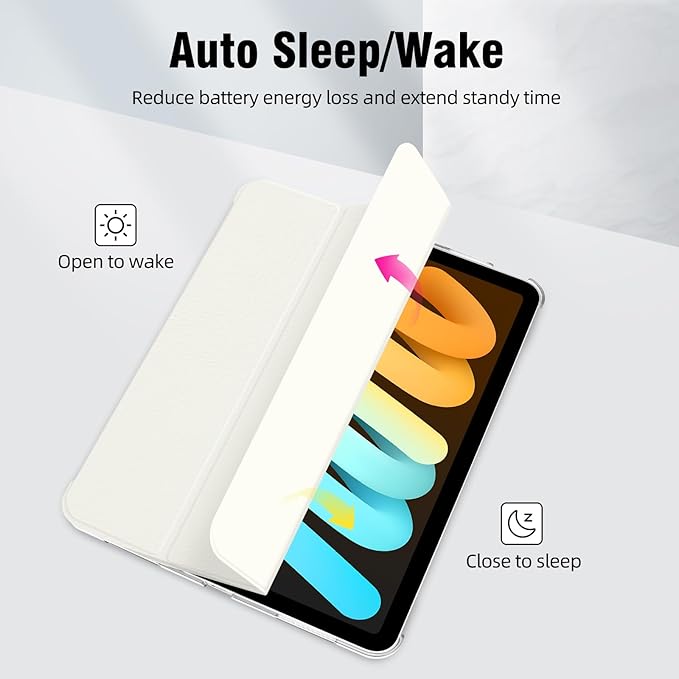 Case for iPad mini 7 (A17 Pro), Slim Smart Trifold Stand for iPad mini 7th/6th Generation 8.3 Inch 2024/2021, Hard PC Translucent Frosted Back Shell Case with Auto Wake/Sleep, White