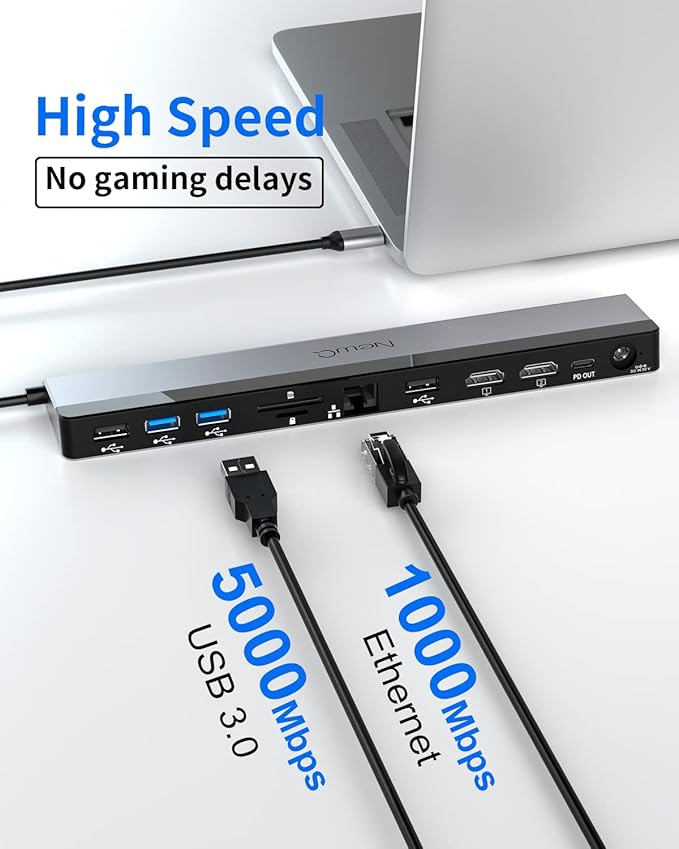USB C Docking Station Dual Monitor with Power Adapter: NewQ 12-in-1 Thunderbolt 3 | 4 Dock, Dual 4K HDMI, 4 USB, Audio, Ethernet, SD/TF Slot, 18W PD Out, for Mac, HP, Dell, Lenovo, Surface, Asus, Acer