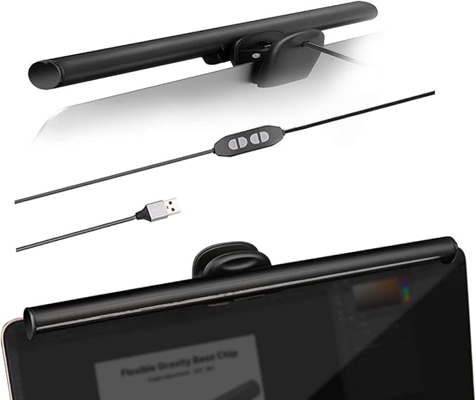 CATPOWER Portable Laptop Monitor Light Bar with USB Connection, e-Reading LED Task Lamp, 3 Color Temperature Settings, 10 Levels of Brightness Adjustment, No Glare on the Screen, Saves Space