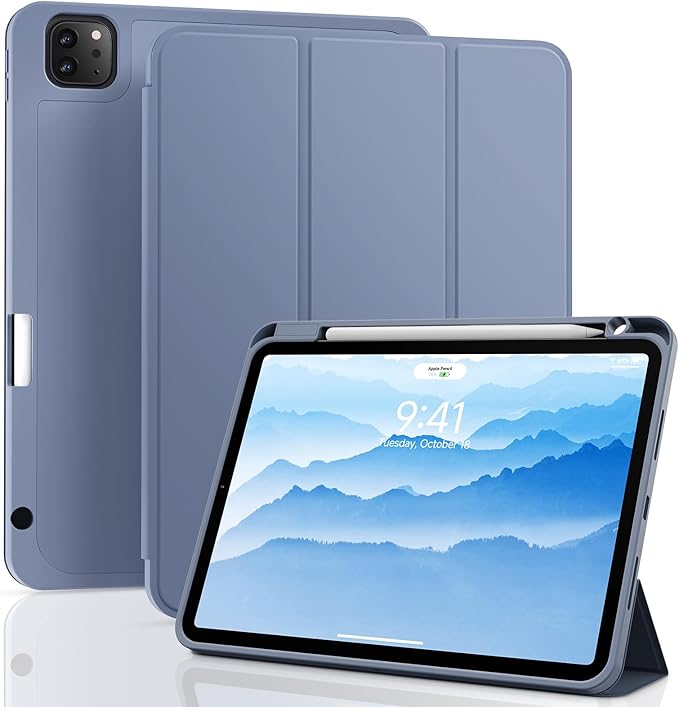 ZOVEEK iPad Pro 11 Inch Case 4th/3rd/2nd/1st Generation (2022/2021/2020/2018) with Pencil Holder, Magnetic Smart Cover with Stand, Supports 2nd Gen Pencil Charging, Auto Wake/Sleep (Blue Gray)