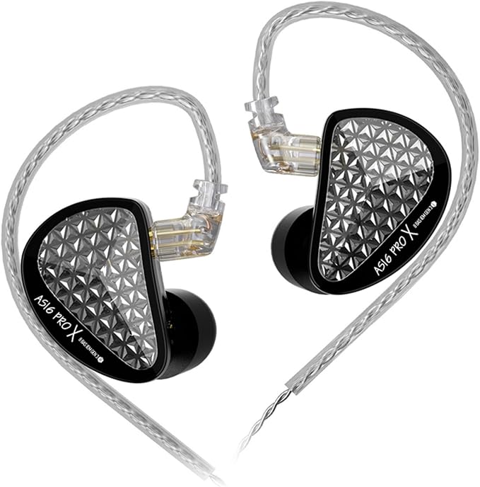 KZ AS16 PRO X in Ear Monitor, 16BA HiFi Wired Earbuds, Professional IEM Earphones with Precision Electronic Crossover, Sparkling Diamond-Like Design for Musician Audiophiles (No Mic)