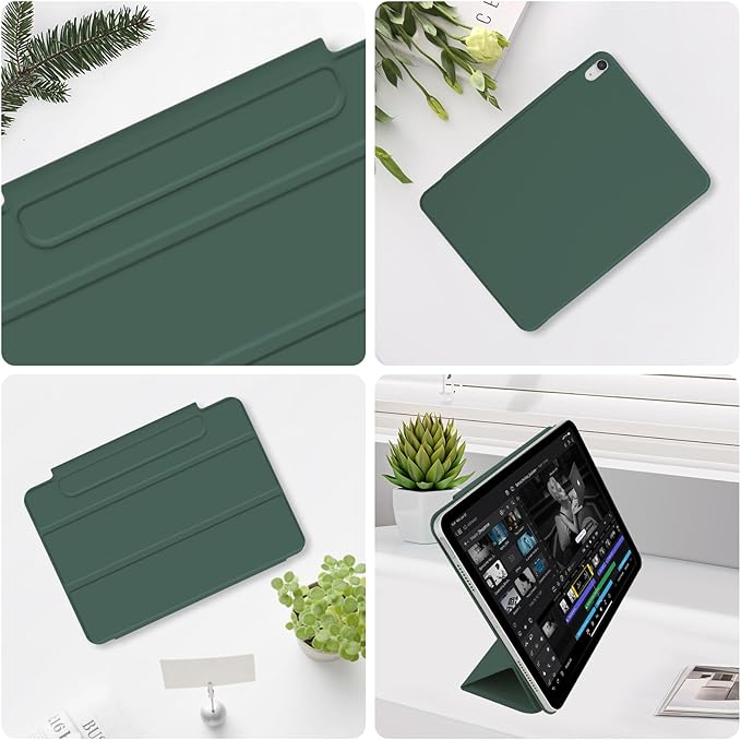 for iPad Air 13 inch M4/M3/M2 Case (2026/2025/2024,Model A3268/A3269/A3271), Auto Sleep/Wake and Magnetic Closure, Slim Trifold Stand Case, PU Leather Cover, Support Apple Pencil Pro, Green