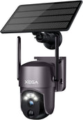 Xega Security Camera Wireless Outdoor 2K 360° PTZ Camera Solar Security Cameras 2.4G WiFi Video Surveillance w/Spotlight & Siren, Color Night Vision, AI Motion Detection, 2-Way Talk, IP66