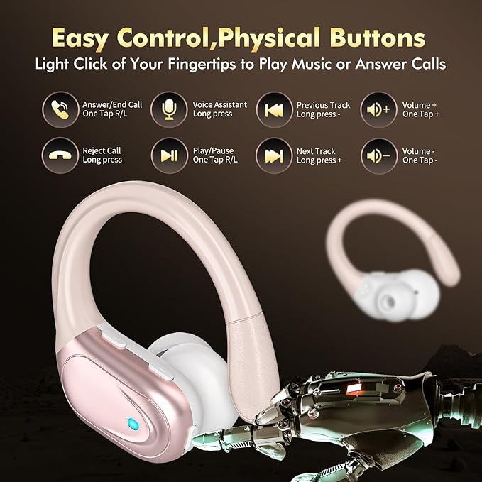 HAOYUYAN Wireless Earbuds, Sports Bluetooth Headphones, 80Hrs Playtime Ear Buds with LED Power Display, Noise Canceling Headset, IPX7 Waterproof Earphones for Workout/Running (Rose Gold)